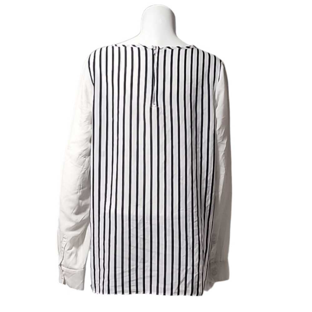 OLD NAVY Color Block Striped Tunic Top L Zipper Back Long Sleeve Blouse Shirt - Picture 8 of 14